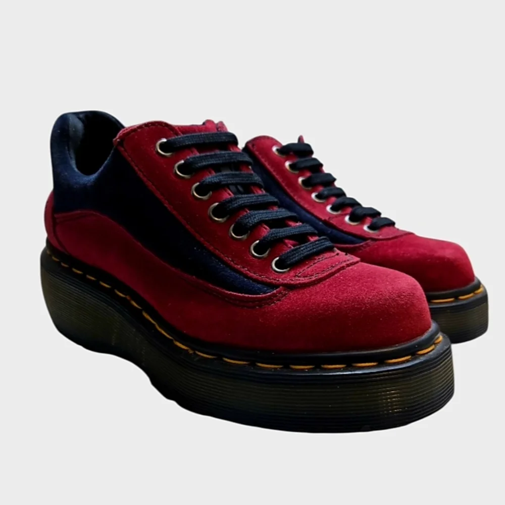 Dr. Martens Vintage 8591 Red/Navy Suede Shoes Size UK 4/US 6 90s England - Picture 3 of 13